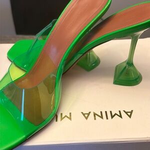 Amina Muaddi Neon Green Heels